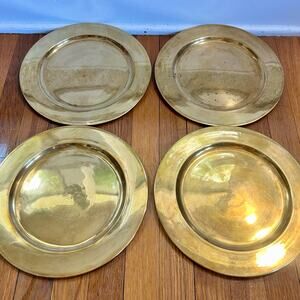 Set of 4 Vintage Solid Brass Charger Plates – 11.75” – Made in India